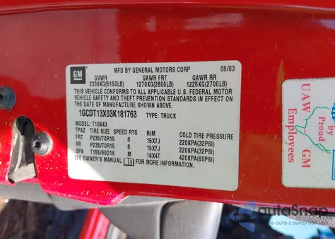 2003 Chevrolet S Truck S10 z USA, uszkodzony, nr VIN 1GCDT13X03K181763